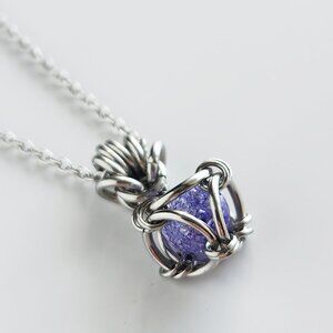 Whimsical fairy silver and purple pearl chainmail necklace